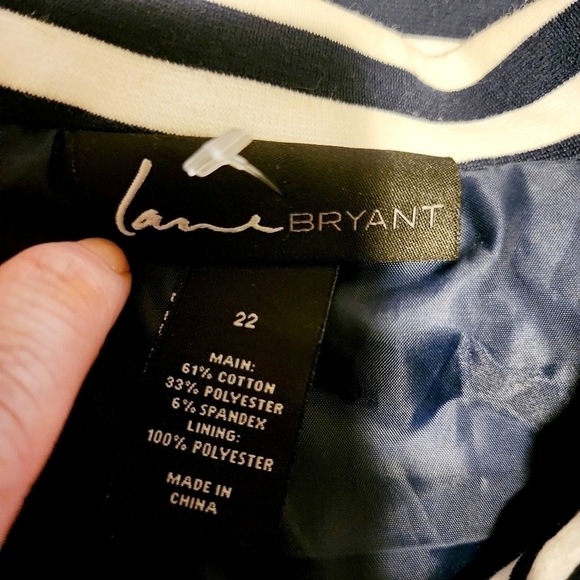 Lane Bryant Lined Asymmetrical Zip Zipper Navy White Striped Jacket Women's 22 - Picture 7 of 8